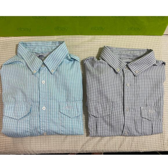 AFTCO Light Blue Plaid Short Sleeve Button-Up Shirt Size Large 100% Polyester - Picture 8 of 9